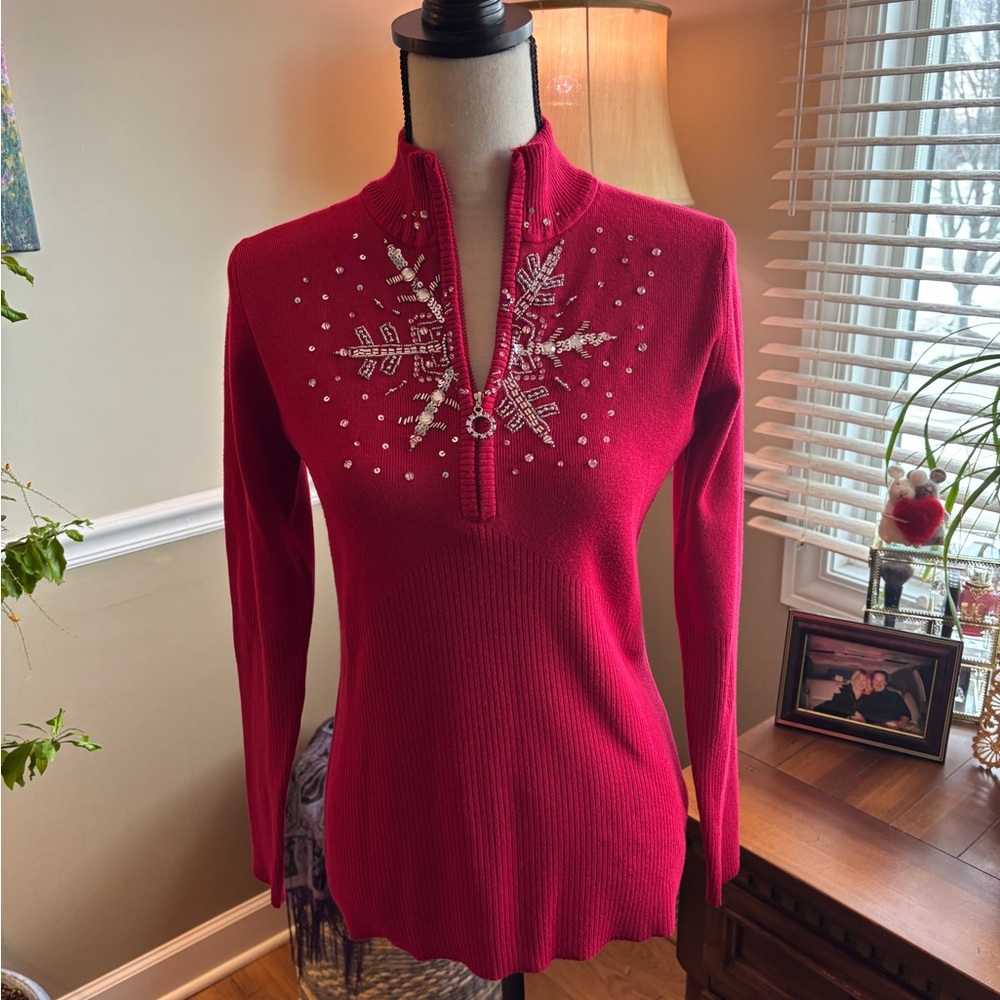 ~Women’s ~ Boston Proper Red Snowflake Embellished Sweater! ❄️
